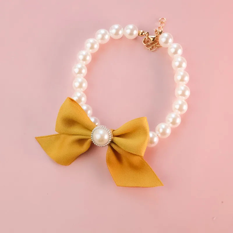 1Pcs New Pet Collar Pearl Bow Necklace Cat Jewelry Cute Collar Puppy Accessories Dog Chain Chihuahua Wedding Jewelry Stuff