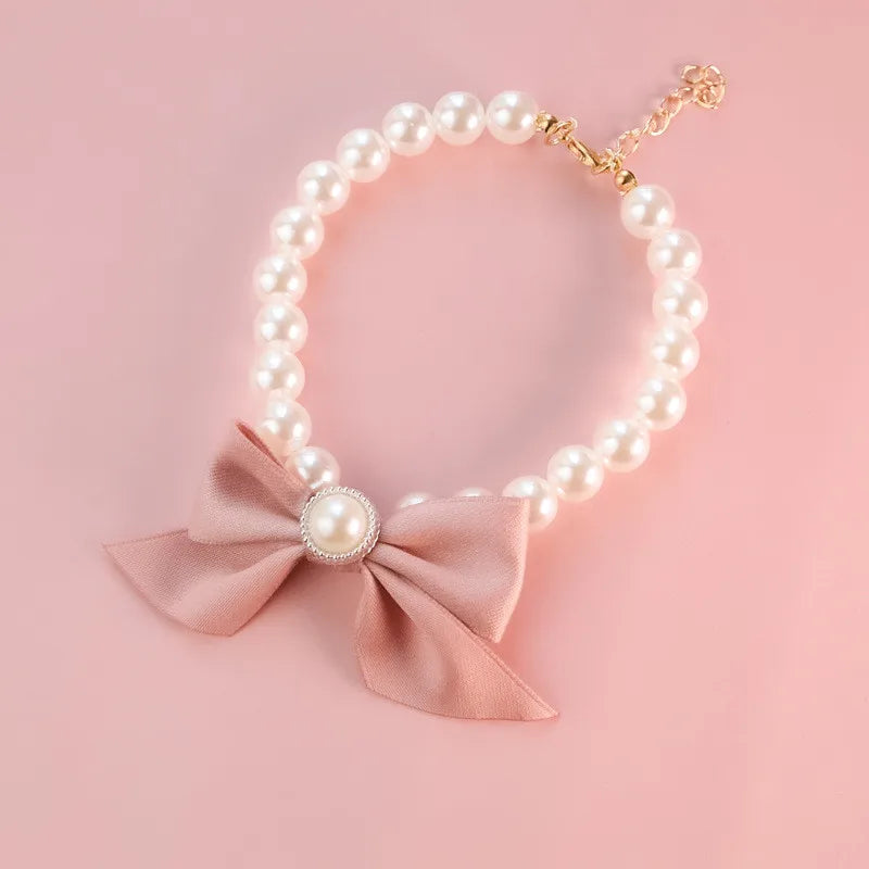 1Pcs New Pet Collar Pearl Bow Necklace Cat Jewelry Cute Collar Puppy Accessories Dog Chain Chihuahua Wedding Jewelry Stuff
