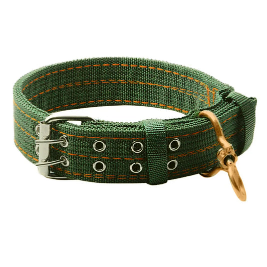 Army Green Dog Double-Breasted Necklace Adjustable Strong Dog Collar Metal Buckle Double Row Thickening for Siberian Husky